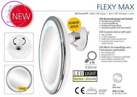 Kosmetické zrcadlo s LED osvětlením bílé/stříbrné Ø 20,0 cm - Flexy Max 2022