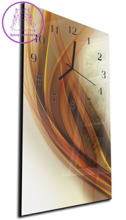 Nástěnné hodiny 30x60cm - Hnědo zlatá abstraktní vlna