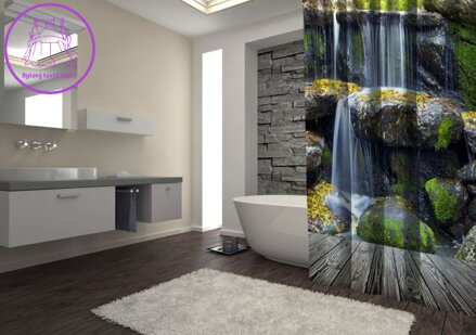 Textilní koupelnový závěs s 3D efektem 145x180cm Art-Vodopád 70013