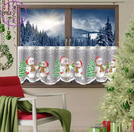 Vánoční záclona vitrážka 150x50cm W-Sněhuláci 