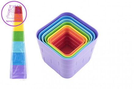 Kubus pyramida skládanka plast hranatá barevná 7ks v sáčku 12m+