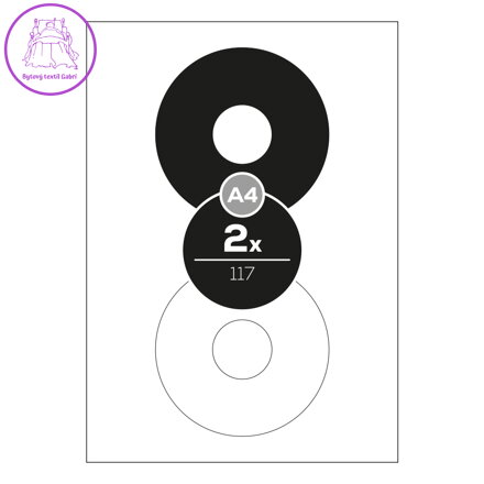 Etikety Top Stick A4/100 ks, priemer 117 mm - 2 CD/DVD etikety, biele