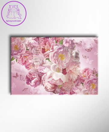 Obraz růžové květy s motýly