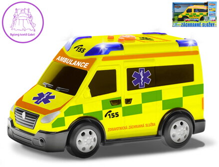Auto žlutá ambulance sanitka volný chod CZ design na baterie Světlo Zvuk