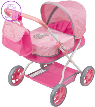 Kočárek Playtive hluboký růžový pro panenku miminko set s přebalovací taškou
