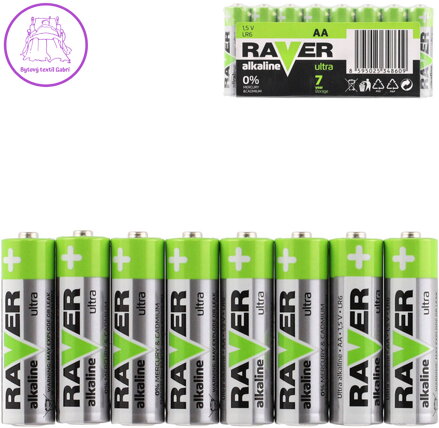Baterie RAVER LR6/AA Alkaline Ultra 1,5V set 8ks ve fólii