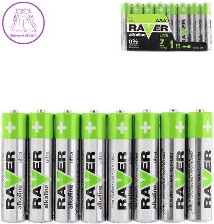 Baterie RAVER LR03/AAA Alkaline Ultra 1,5V set 8ks ve fólii