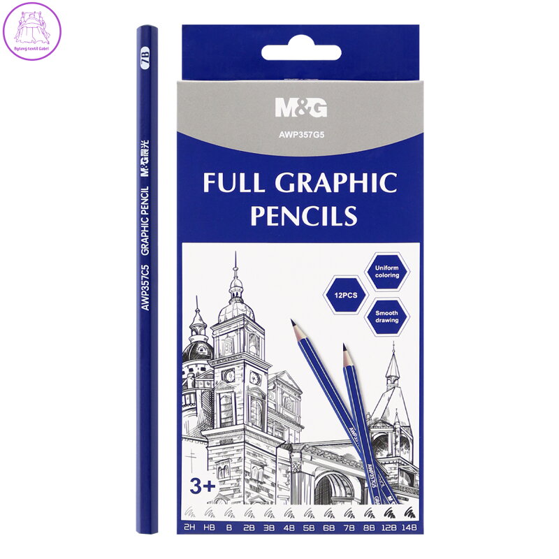 Tužka grafitová M&G všechny tvrdosti od 2H po 14B - sada 12 ks
