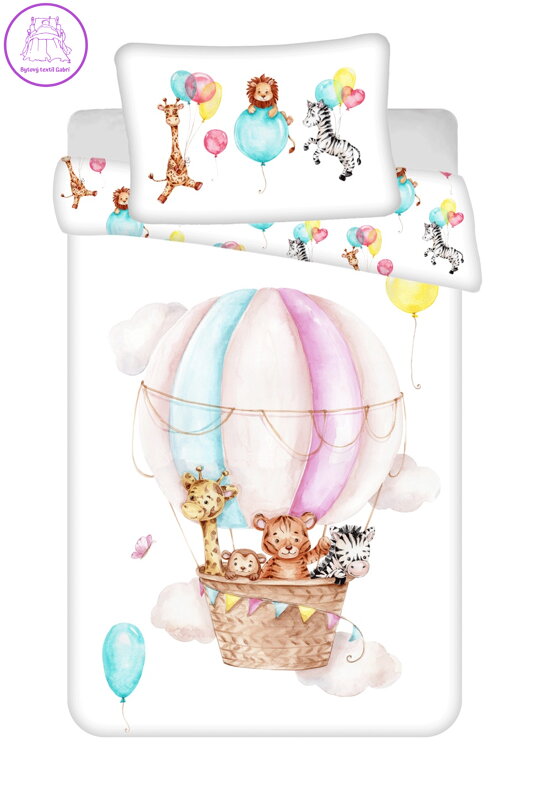 Jerry Fabrics Povlečení do postýlky Zvířátka Flying balloon baby 100x135, 40x60 cm